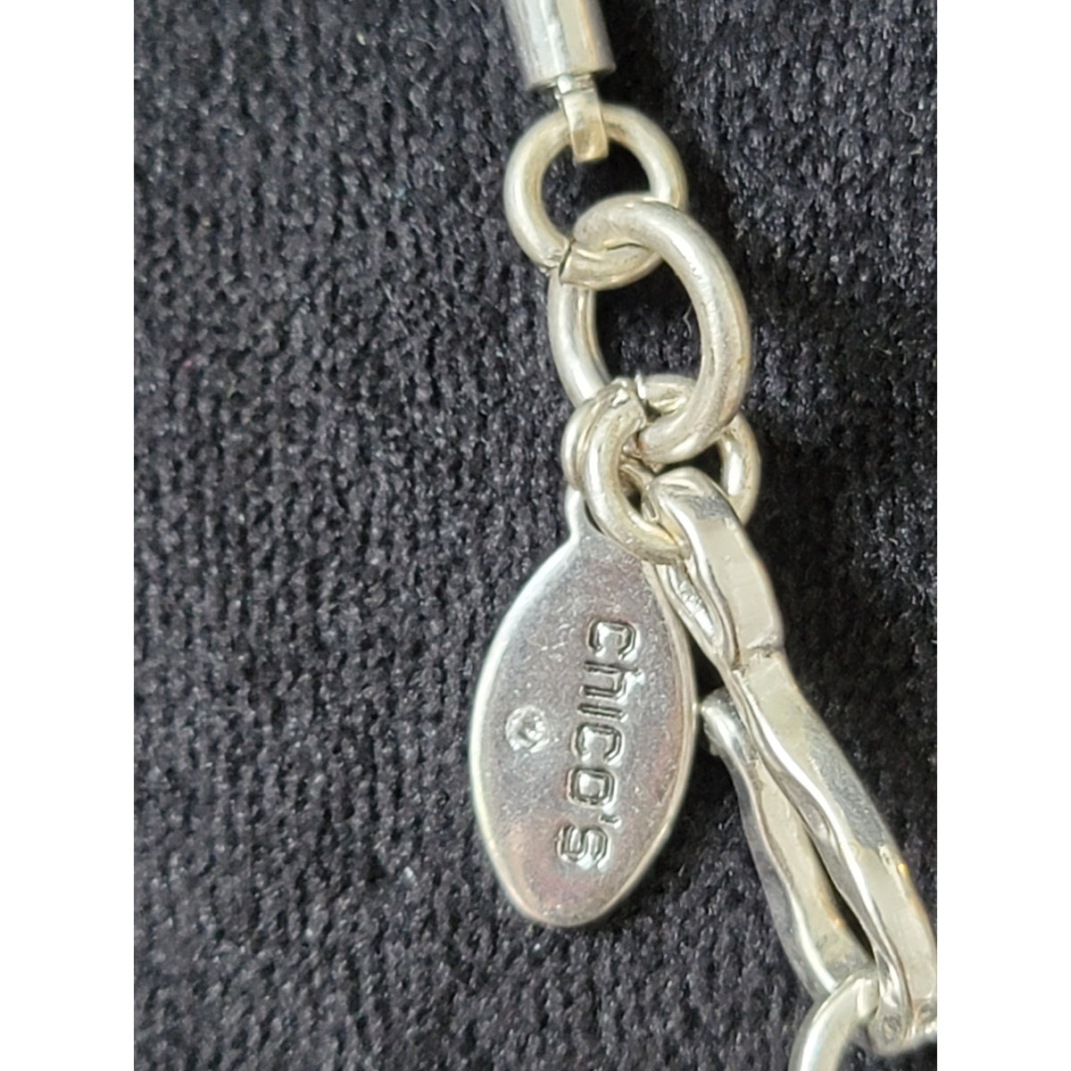 Chico’s Women Silver Tone Snake Chain Necklace With Ring Bead Accents Adjustable