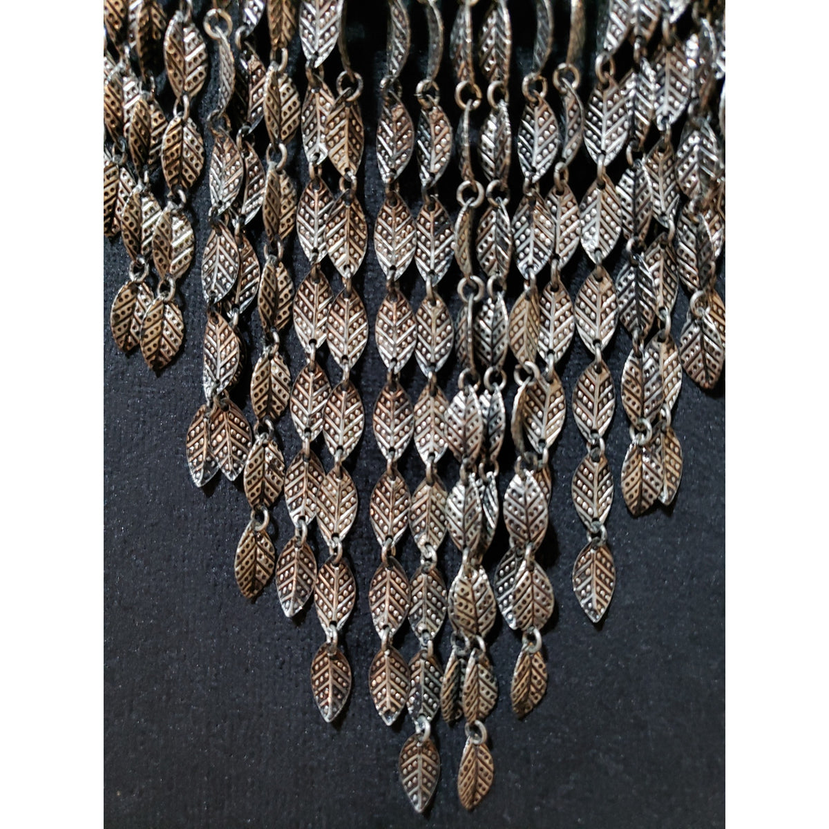 Womens Copper Tone Encrusted Linked Metal Patels Fringe Bib Statement Necklace