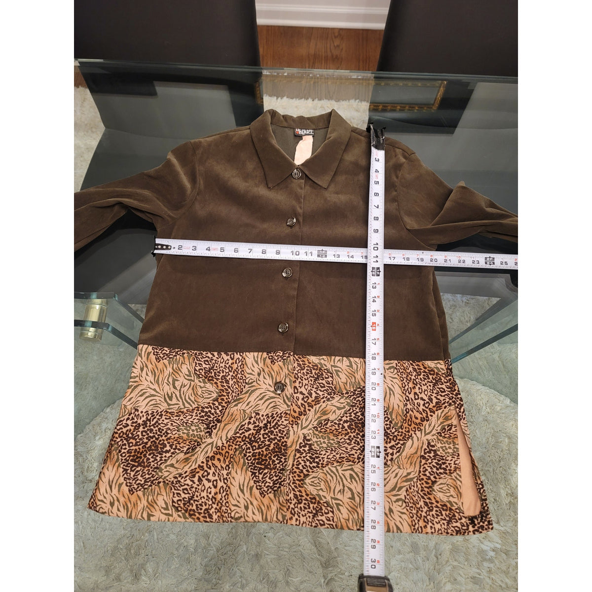 Helene Blake Co-Ord Set Women's Large Olive Green Animal Print Button Up Front