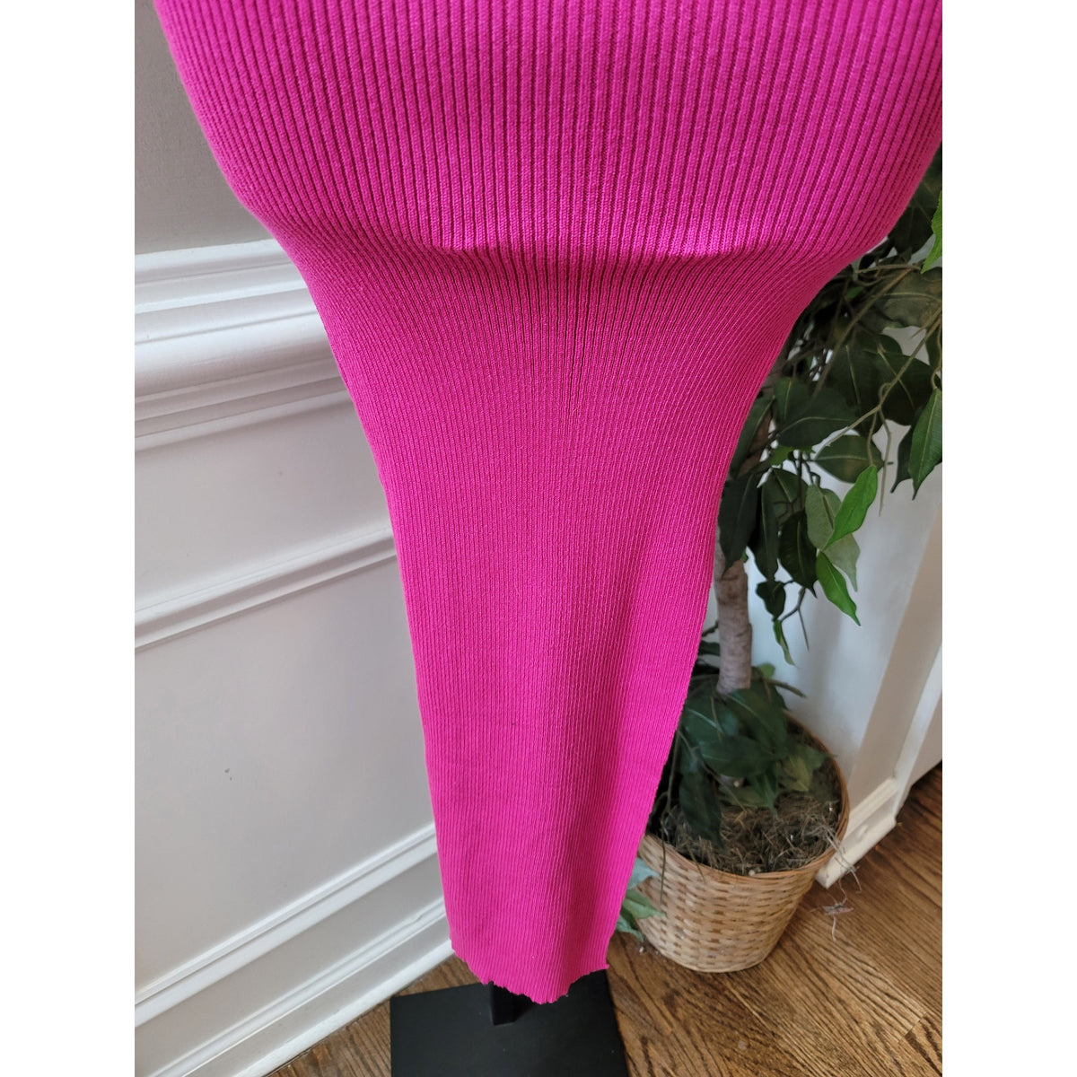 Boohoo Maxi Dress Women's Medium Hot Pink Ribbed Knit Two Tone Off The Shoulder