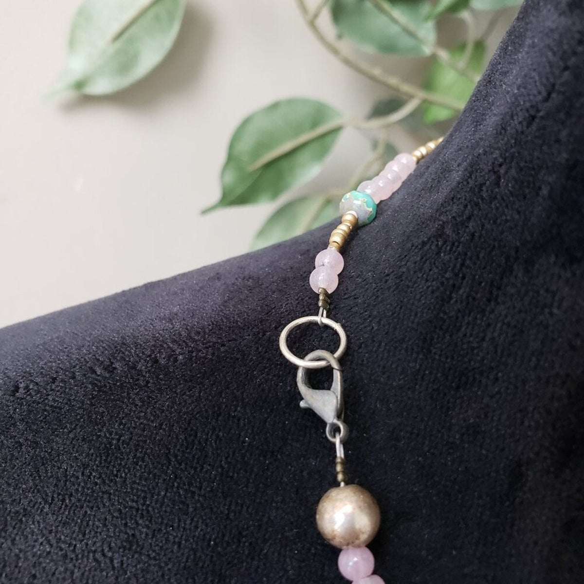 Womens Fashion Yellow Crystal Pink Pearl Beads Charm Necklace with Lobster Clasp
