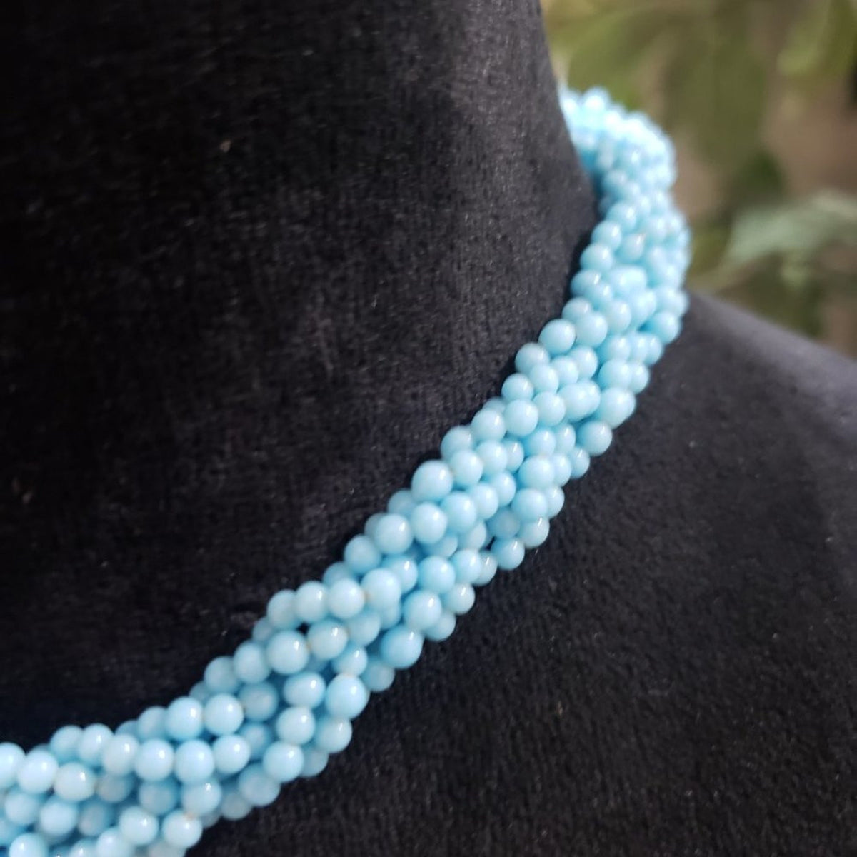 Womens Fashion Blue Amazonite Bead Twisted Choker Necklace with Earrings