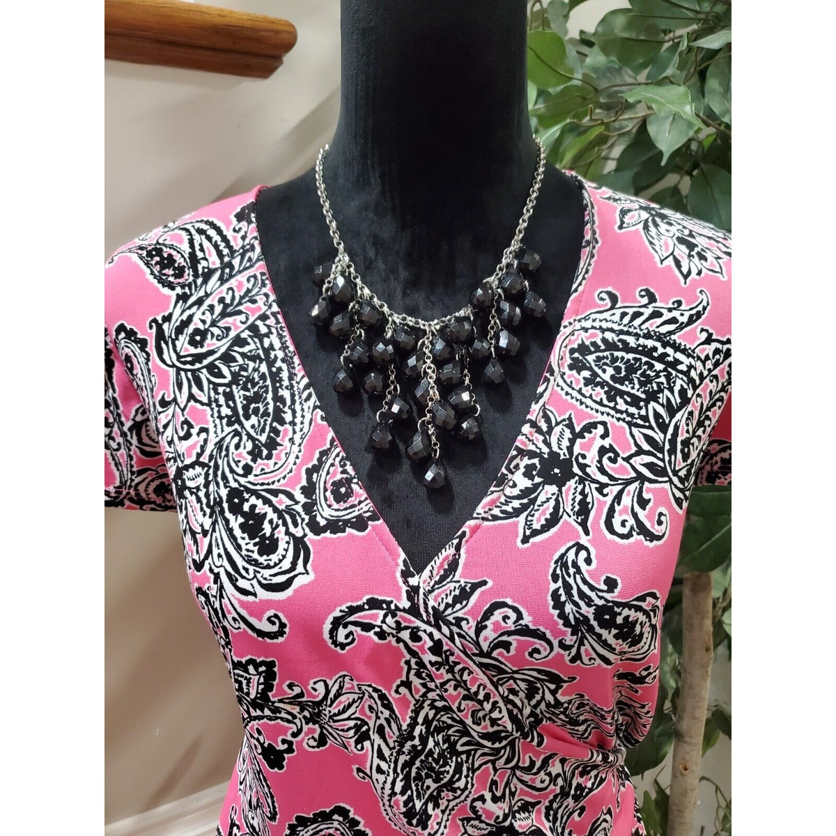 Jones New York Womens Pink Polyester V-Neck Short Sleeve Knee Length Dress Large