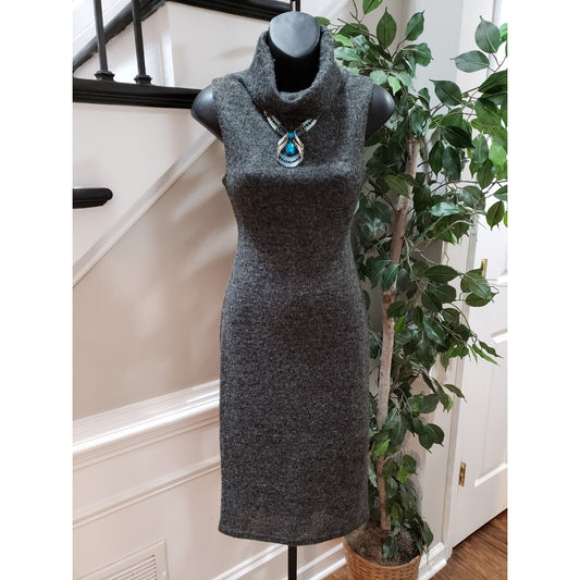 Ruby Rox Women Gray Solid Acrylic Mock Neck Sleeveless Knee Length Dress Size XS