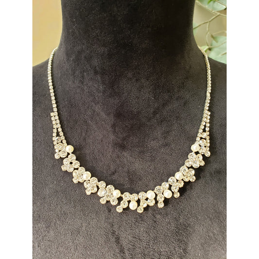 Women's Gold & White Glass Crystal Rhinestone Prong Set Necklace