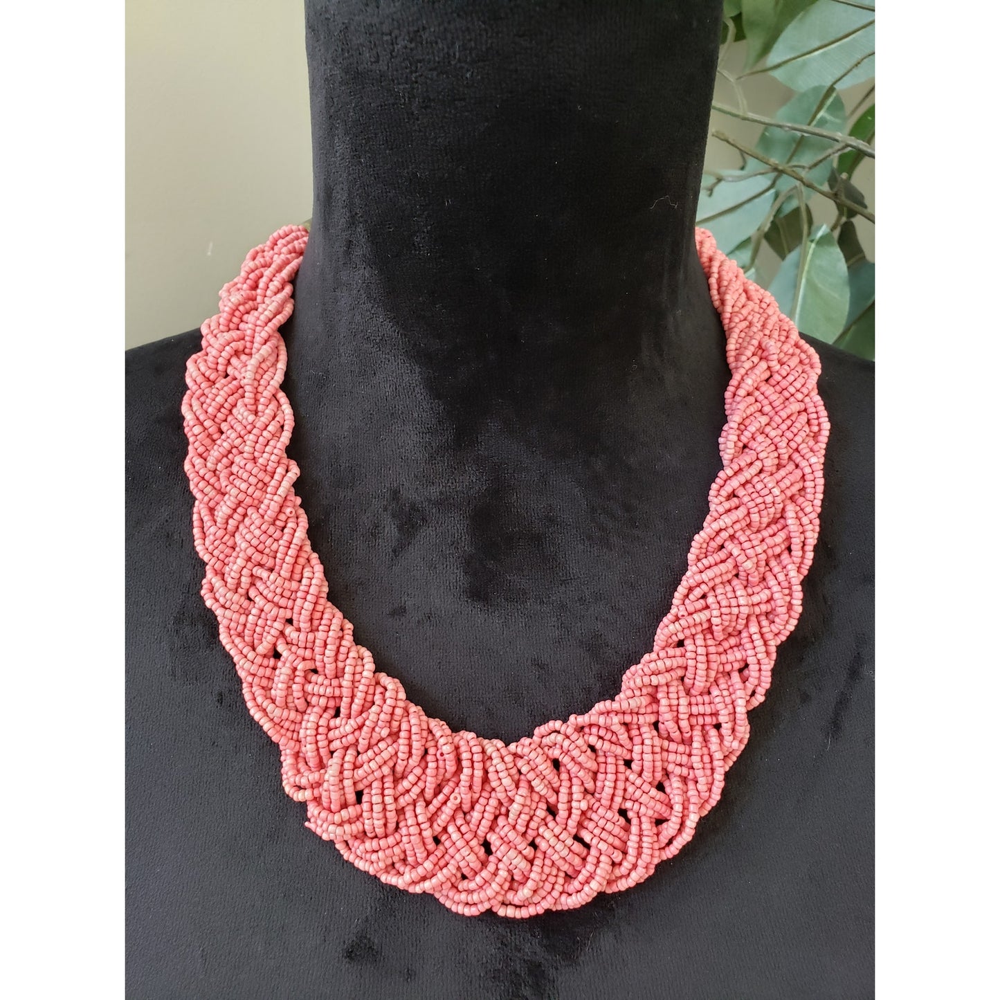 Womens Braided Coral Seed Bead Chunky Torsade Collar Necklace Jewelry w/ Lobster