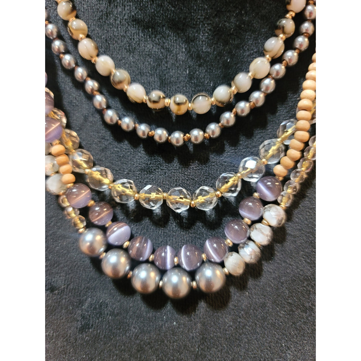 Loft Women's Multi Layer Beaded Statement Necklace Gold Lobster Clasp Design