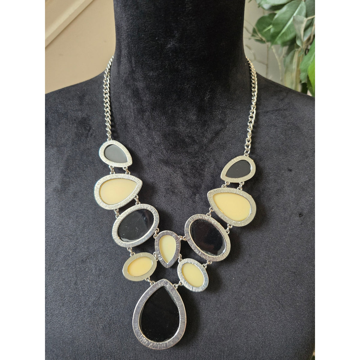 Yellow Black Teardrop Statement Necklace