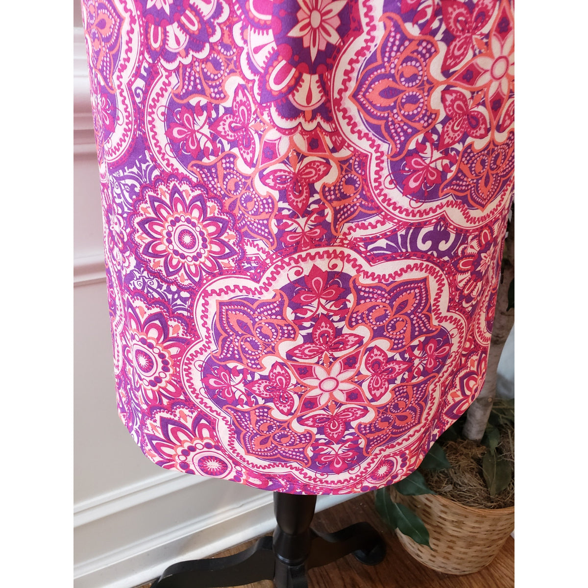 Tehama Tank Dress Women Medium Pink Purple Floral Cross Back Strap Empire Waist