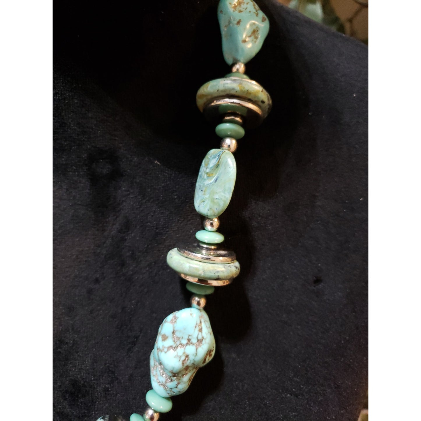 Womens Native American Multi Shaped Turquoise Rondelles Beaded Necklace Jewelry