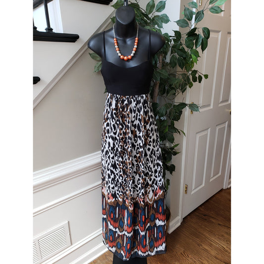 Twenty One Maxi Dress Women Small Multi Animal Print Lined Sleeveless Scoop Neck