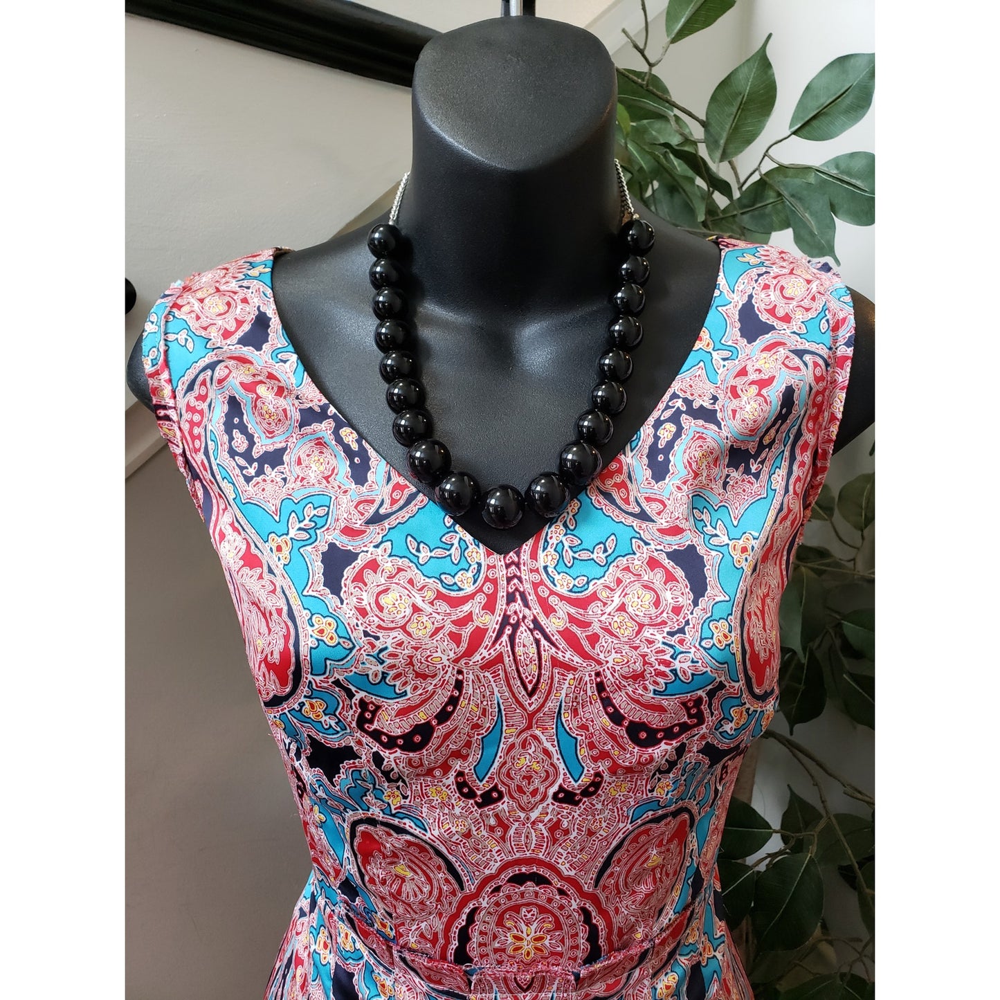 Jones New York Fit & Flare Dress Women 4 Multi Paisley Pleated Sleeveless V-Neck