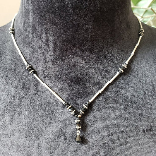 Womens Fashion Black Acrylic Faceted Beaded Necklace Jewelry with Lobster Clasp