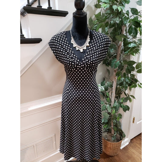Chaps Womens Black & White Polyester Round Neck Short Sleeve Knee Length Dress M