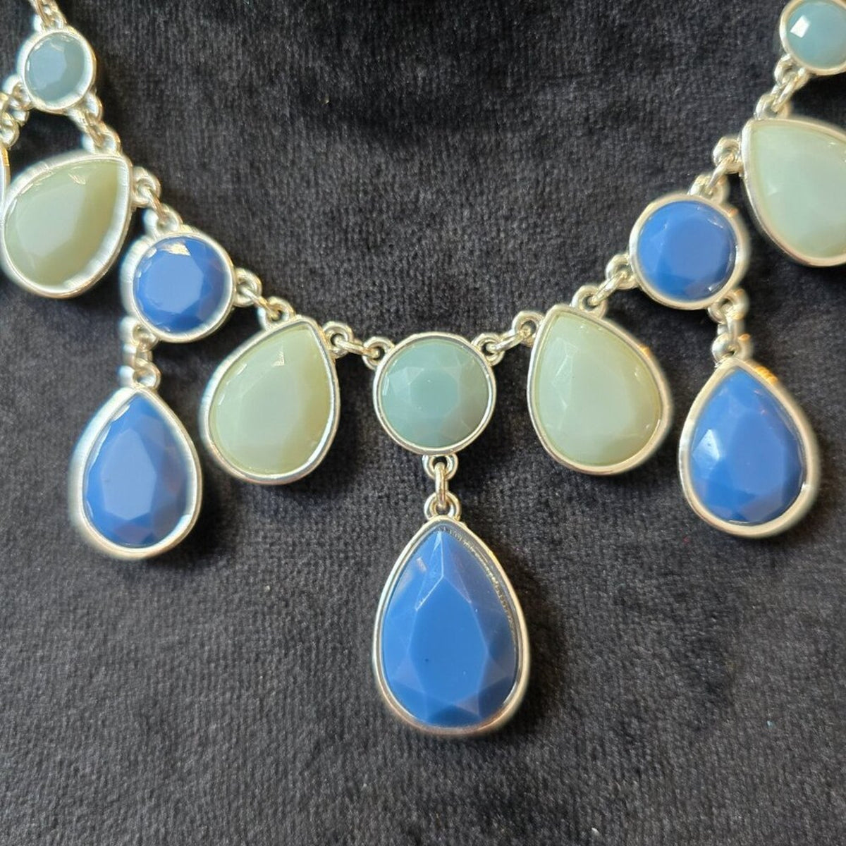 Womens Blue Olive Green Teardrop Rhinestone Necklace Jewelry with Lobster Clasp