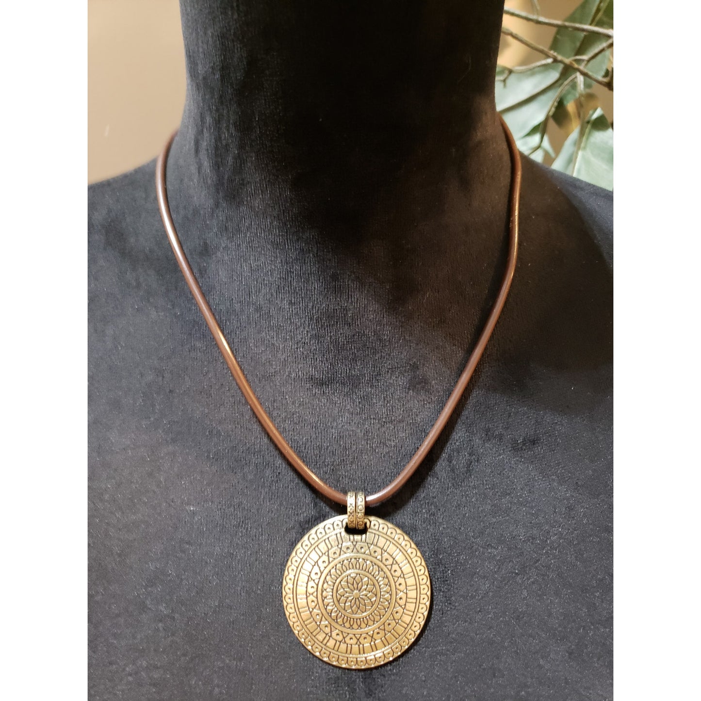 Womens Fashion Brown Corded Brass Tone Gilet Pendant Necklace with Lobster Clasp