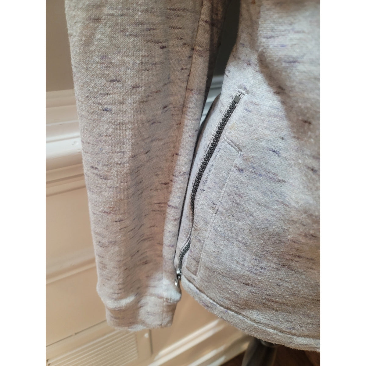 Cabi Sweatshirt Jacket Women's Large Gray Flecked Asymmetrical Zip Button Front
