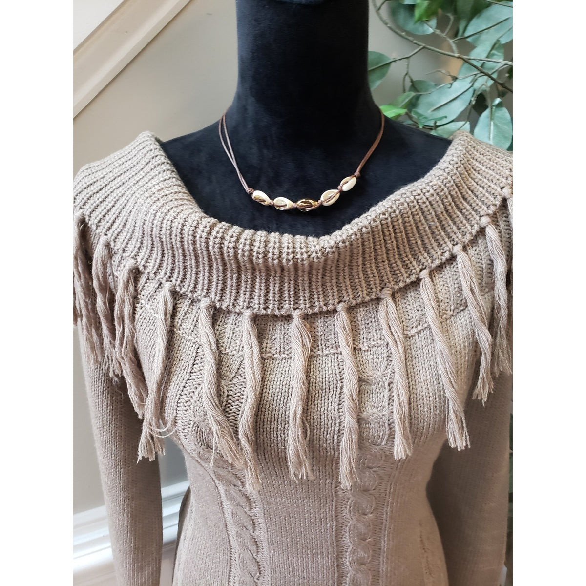 Cozy Casual Sweater Dress Women's Large Brown Geometric Cowl Neck Long Sleeve