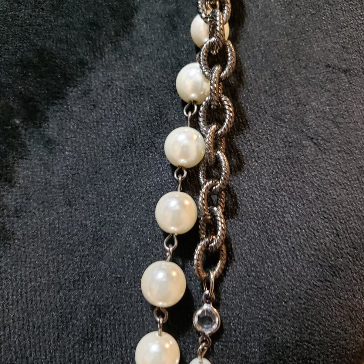 Womens Ivory & Clear Crystal & Pearl Beaded Necklace Jewelry with Lobster Clasp