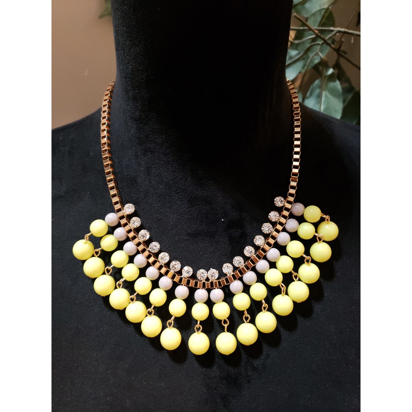 Yellow Gold Tone Pearl Beaded Bib Boho Sunflower Statement Jewelry Necklace