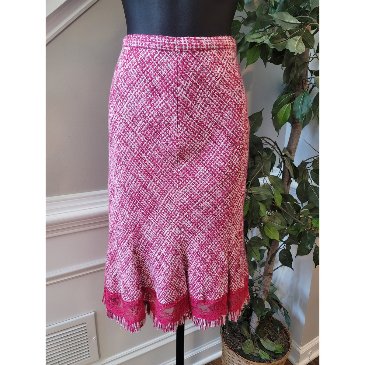 I.C.E. Skirt Suit Set Women's SZ 10 Pink Long Sleeve Blazer Front Pocket Lined