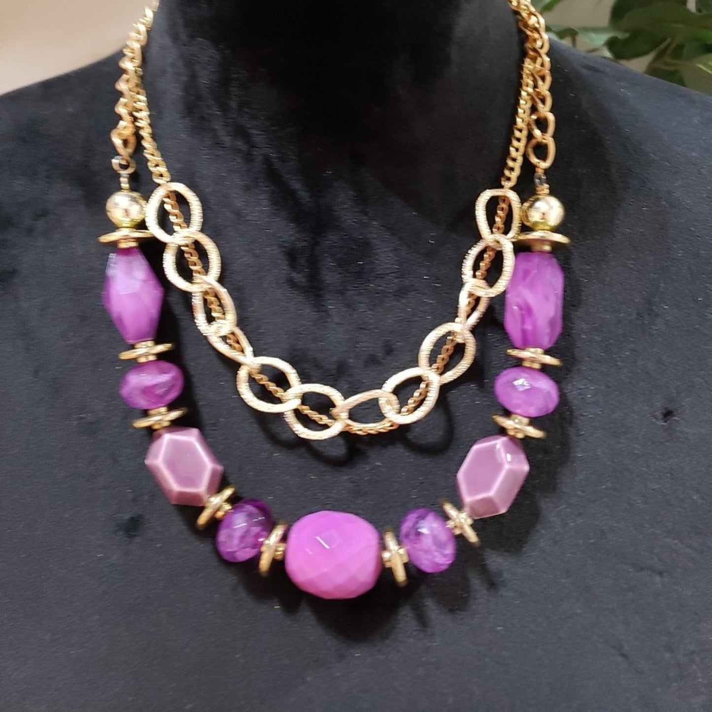Womens Gold Tone Purple Agate Slabs Crystal Collar Necklace with Lobster Clasp