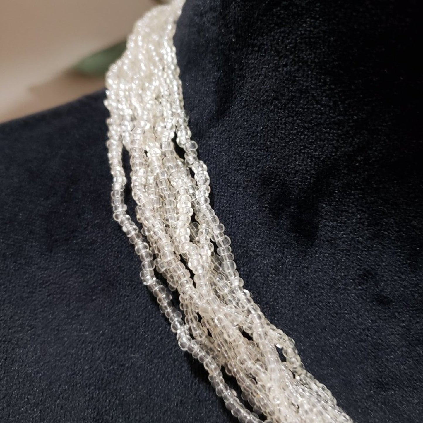 Women Fashion Multi Strand Faux White Seed Pearl Beaded Necklace with Lobster