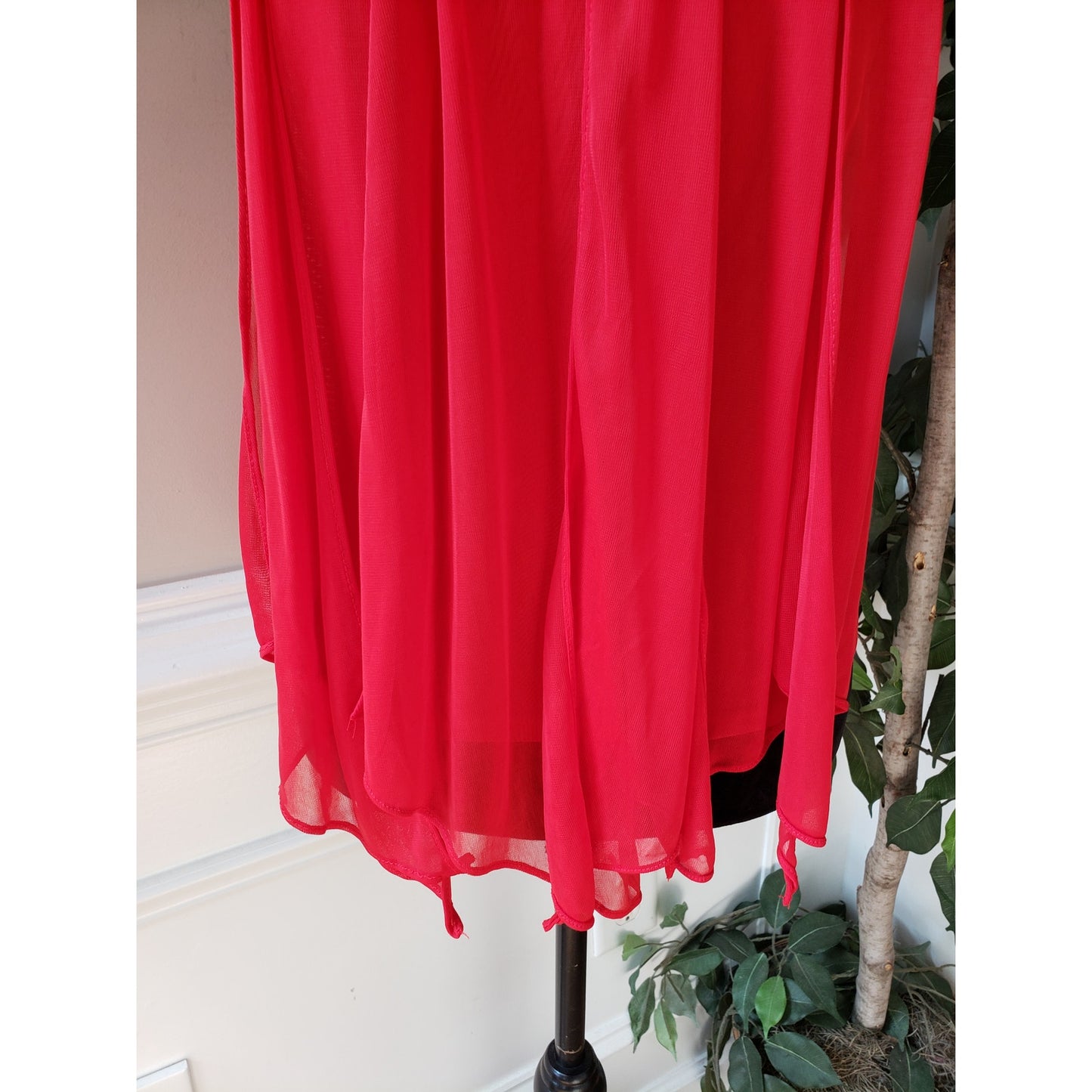 Venus Tank Top Womens S Red Fringe Draping Down Front Halter Neck Sleeveless