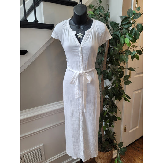 RD Style Button Down Dress Women Medium White Cotton Lightweight Casual