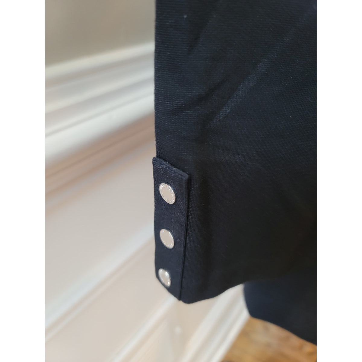 White House Black Market Peplum Top S Black Stretch Square 3/4 Sleeve Pullover