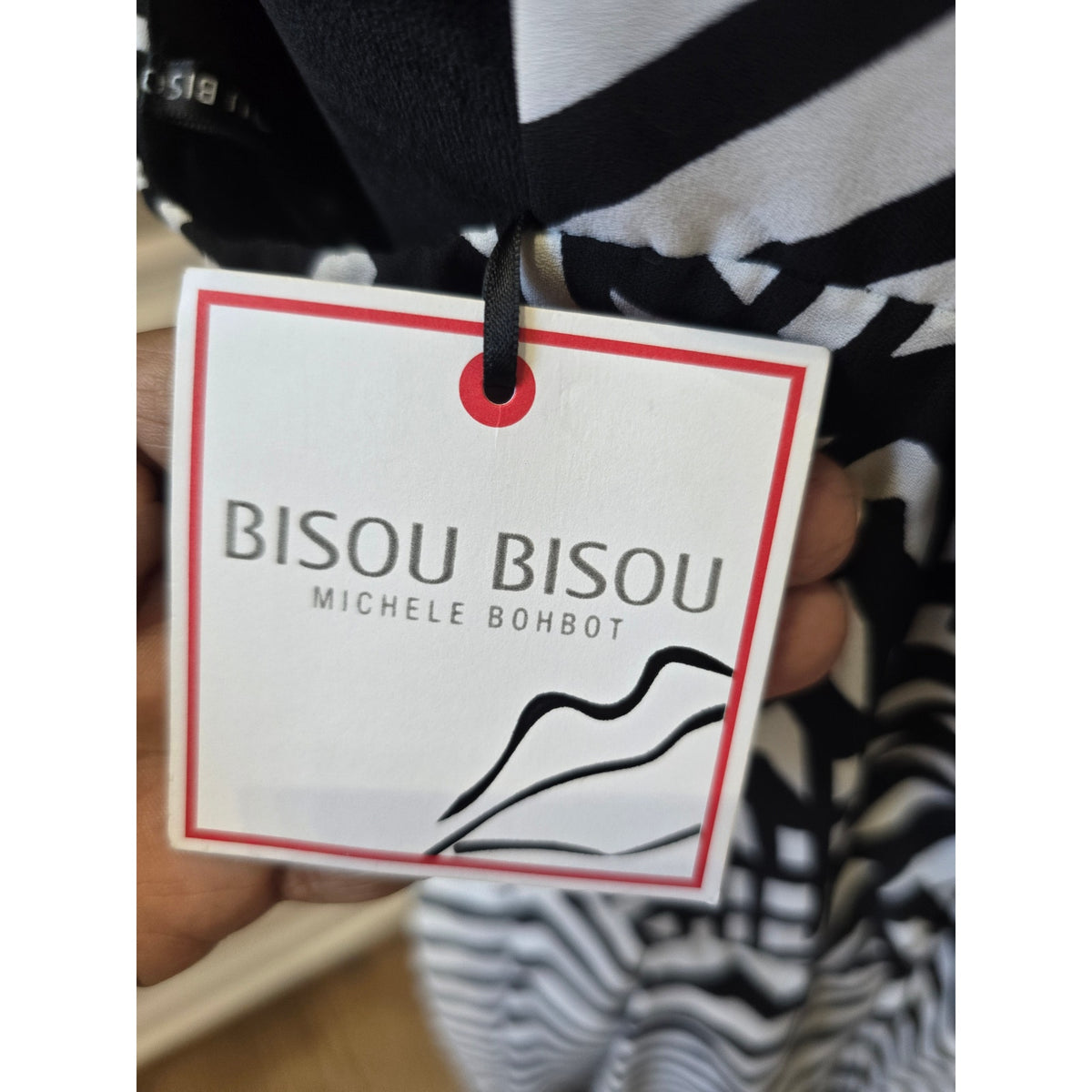 Bisou Bisou A-Line Dress Women SZ 16 White/Black Chevron Halter Neck Back Zipper