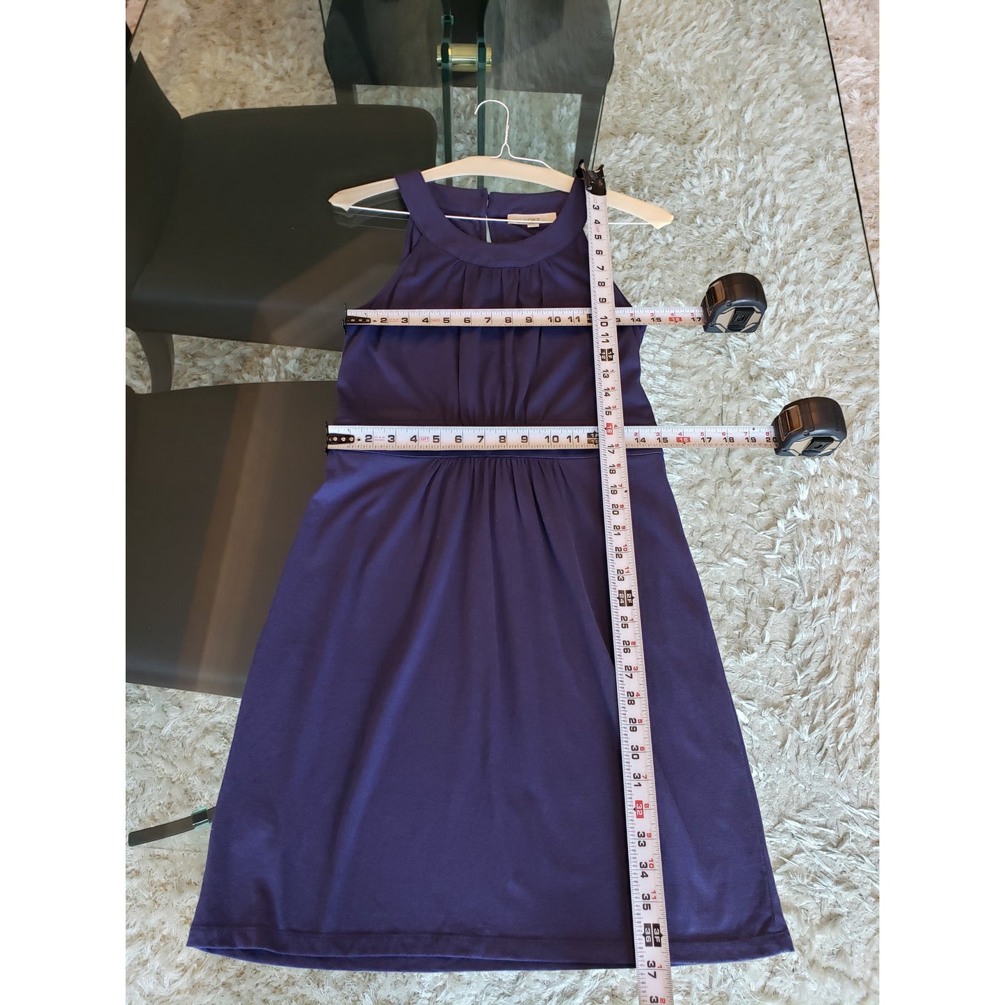 LOFT Sheath Dress Womens Small Blue Pleated Cotton Blend Sleeveless Round Neck
