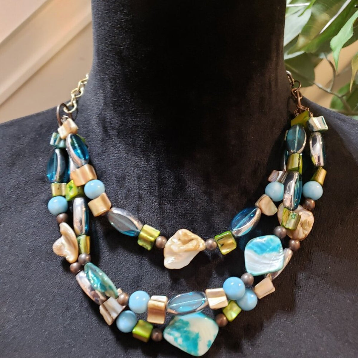 Womens Multicolor Stone Beaded 3 Layer Necklace Jewelry with Lobster Clasp