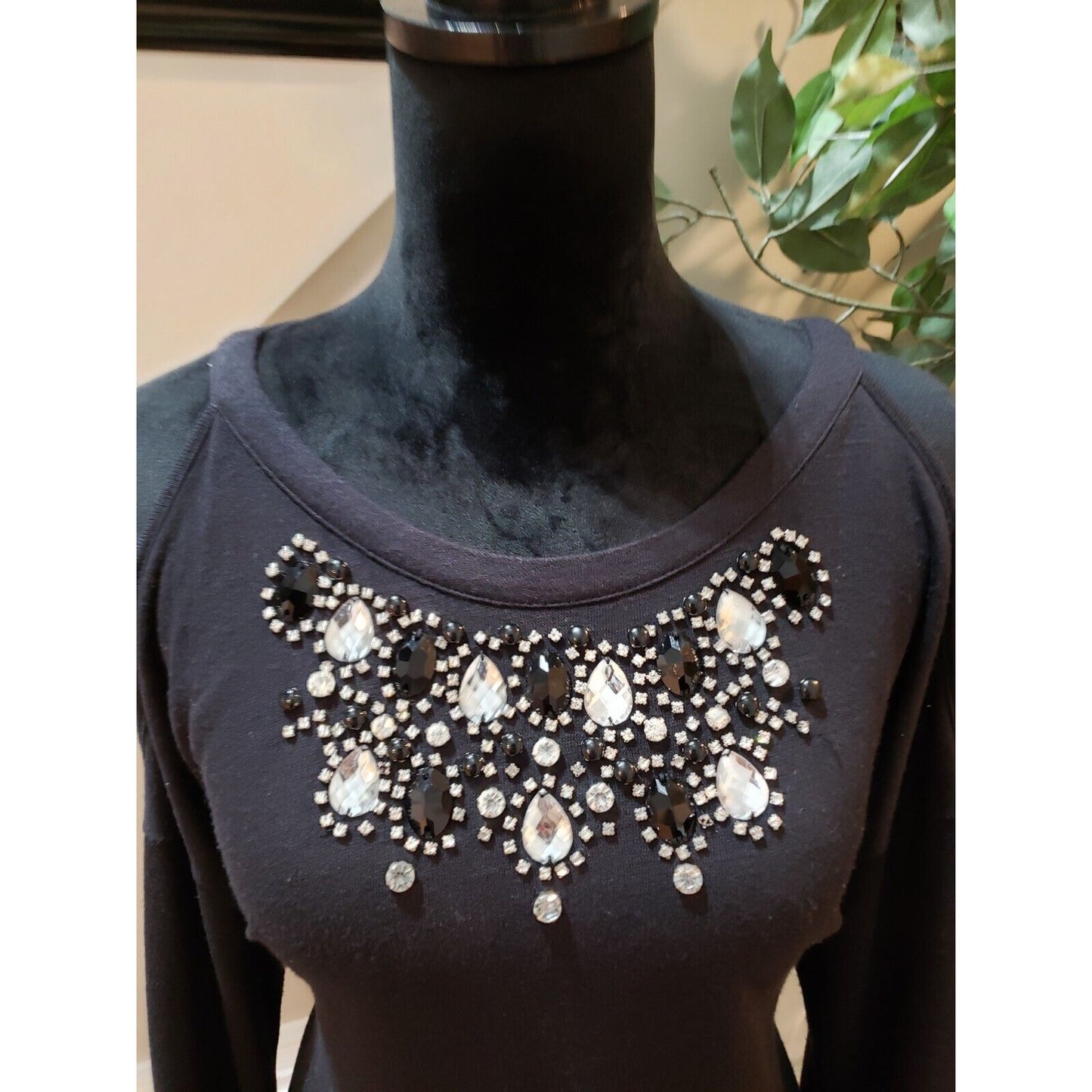 I.N.C. International Concepts Black Rhinestone Cold Shoulder Sweater Small