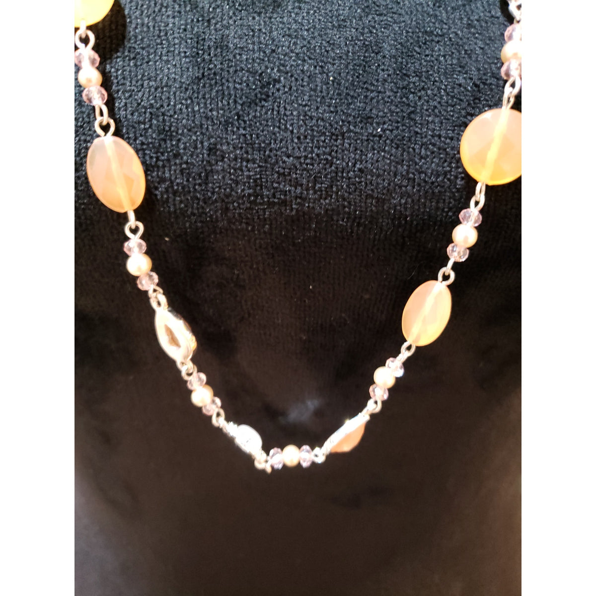 Chaps Womens Multi-Faceted Glass Acrylic Beads Faux Pearls Long Necklace Jewelry