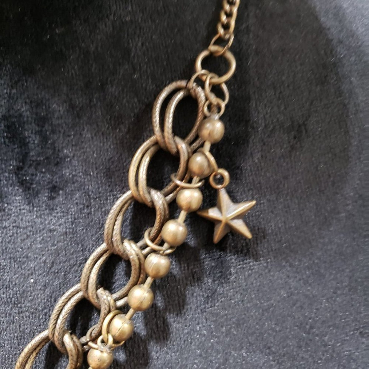 Women Bronze Moon Stars Rhinestones Oval Locket Collar Necklace w/ Lobster Clasp