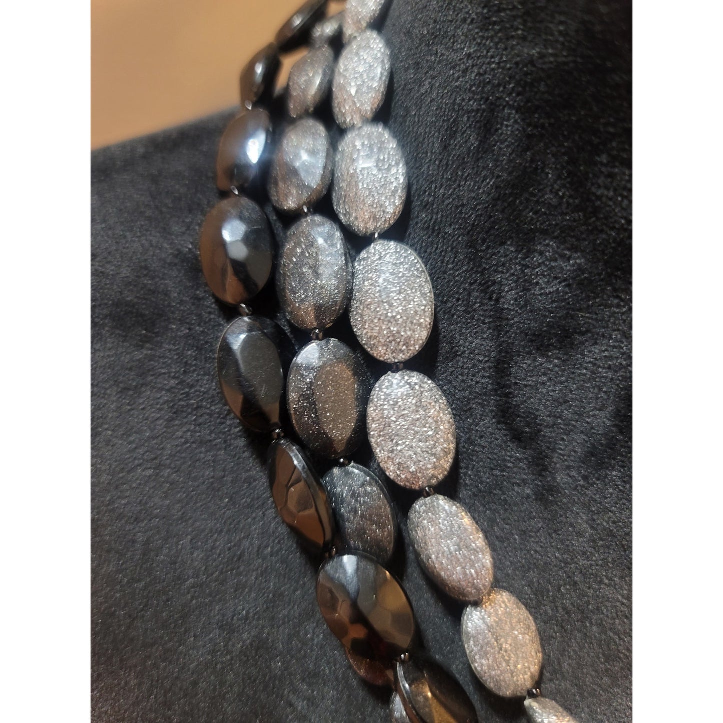 Women's Double Strand Black And Silver Beaded Necklace With Lobster Clasp Lock