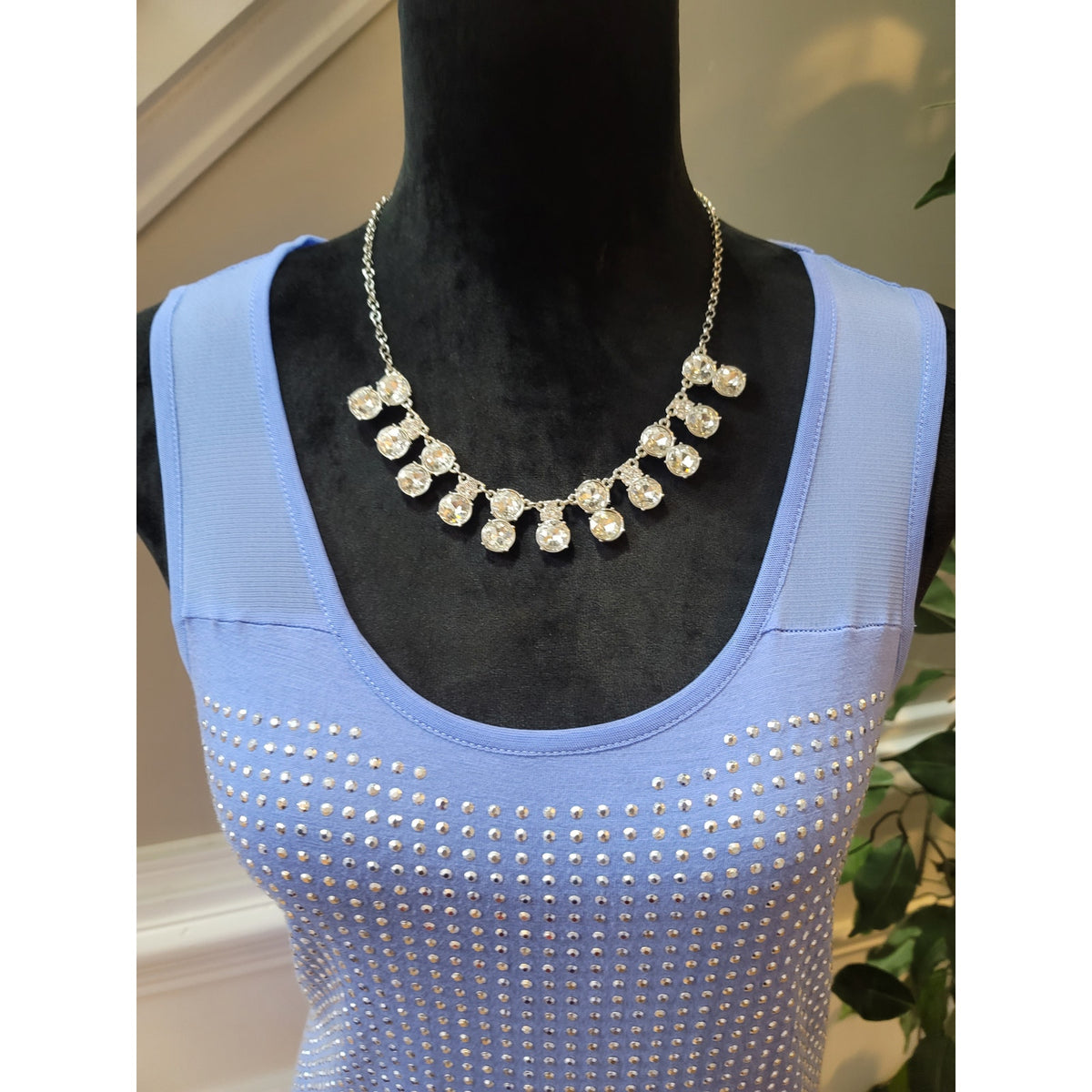 International Concepts Tank Top Women's Large Blue Sheer Scoop Neck Sleeveless