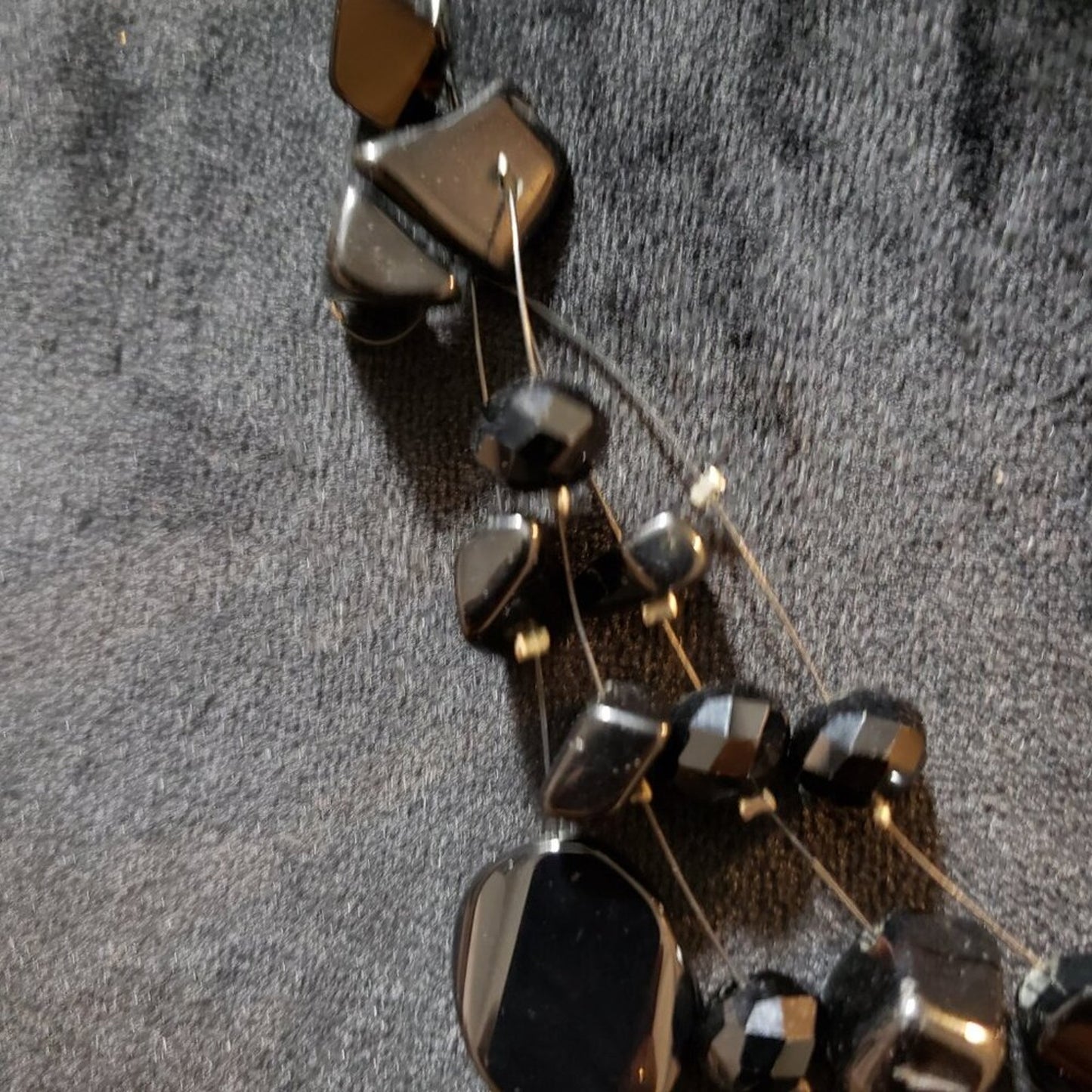 Womens Fashion Black Enamel Stone 4 Layered Necklace Jewelry w/ Lobster Clasp