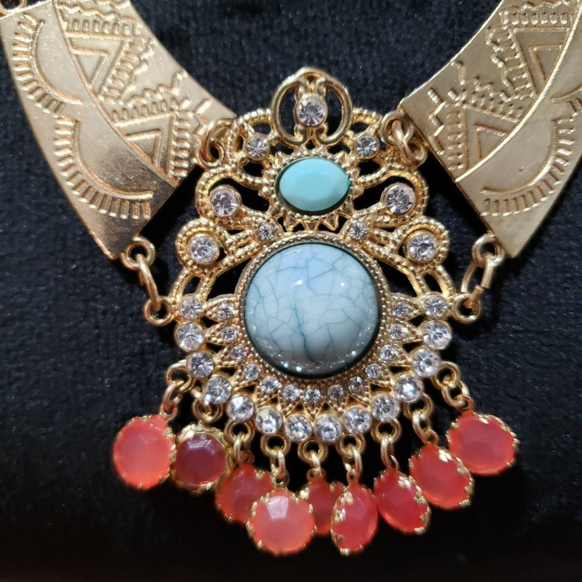 Womens Fashion Choker Semiprecious Stones Pearls Necklace with Lobster Clasp