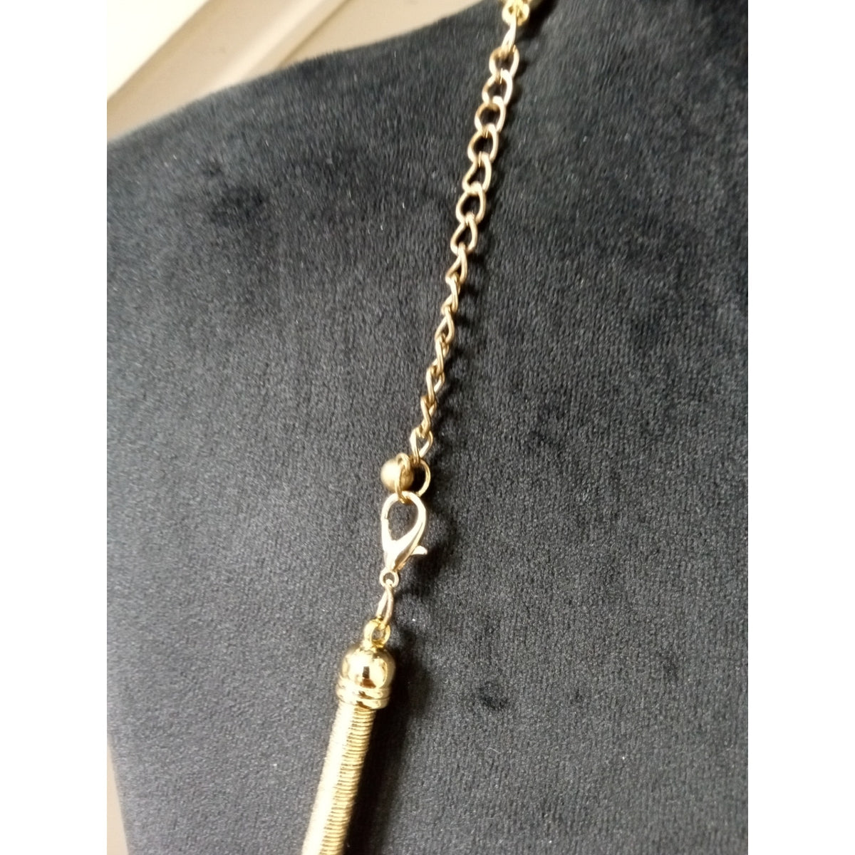 Long Gold Tone Necklace Textured Disc Pendant Chain Tassel Boho Statement