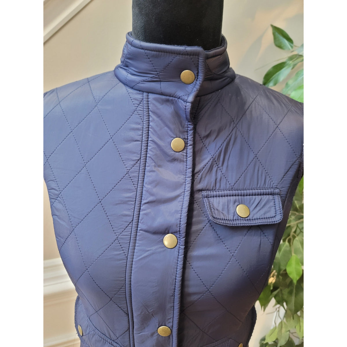 Talbots Gilet Vest Women's SZ XS Navy Blue Quilted Fleece Lined Utility Pockets