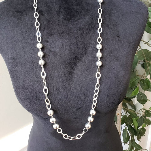Womens Fashion Silver Tone Link Ball Chain Necklace Jewelry with Lobster Clasp