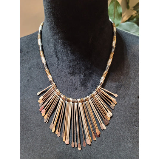 Women's Multi Tone Metal Fringe Necklace Lobster Claw Lock Elegant Design