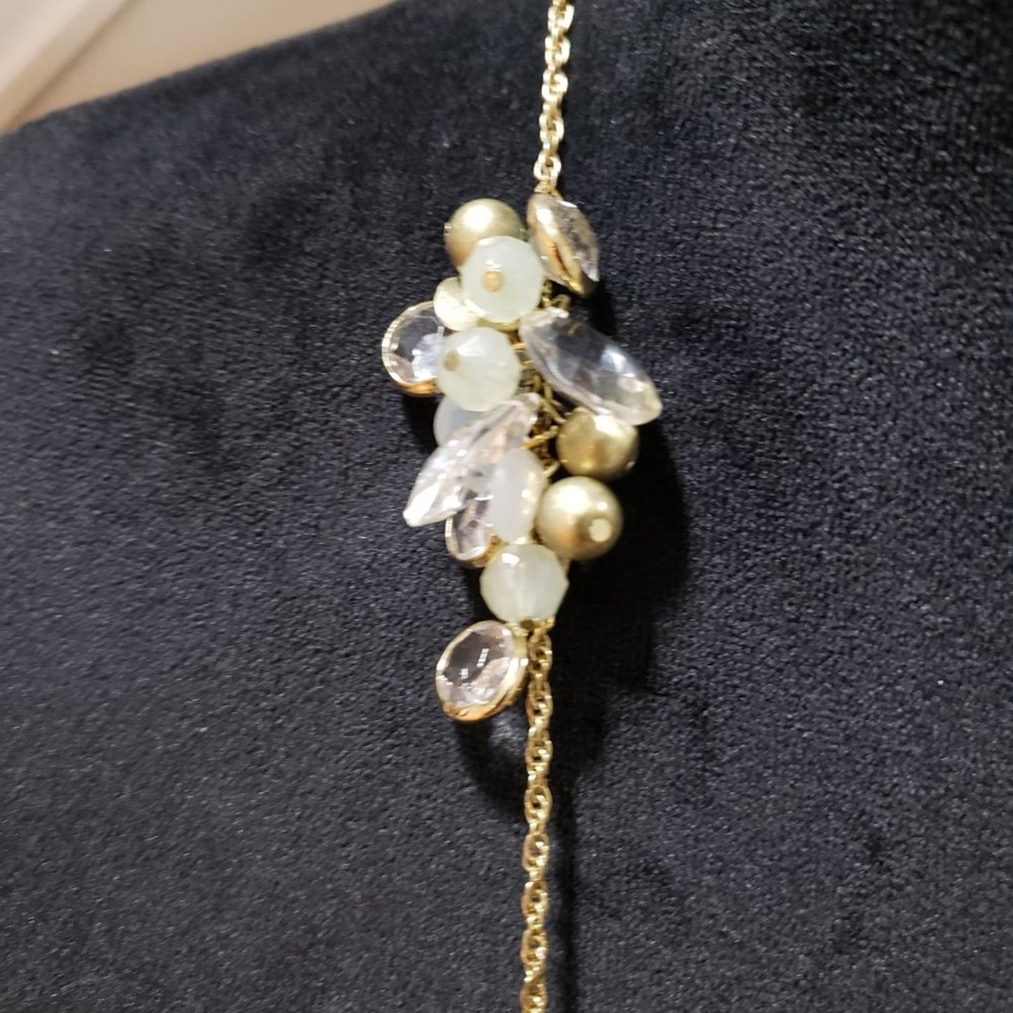 Womens Gold Tone Faux Pearl Rhinestones Crystal Statement Necklace