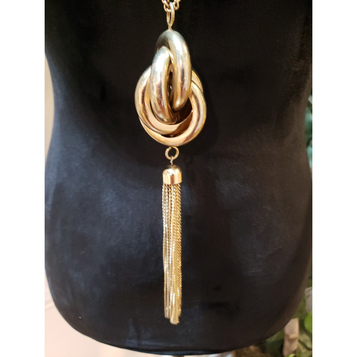 Womens Fashion Gold Tone Knot Drop Rings Chain Tassel Lariat Necklace Jewelry