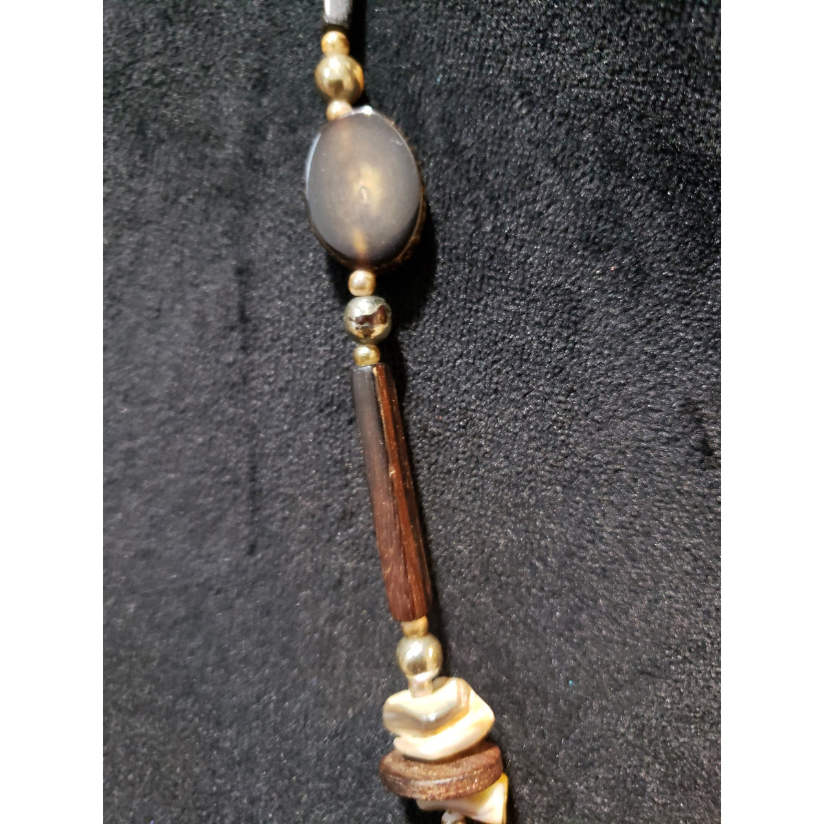 Women's Shell Horn Wood Beaded Necklace Spring Ring Clasp Tribal Boho Style
