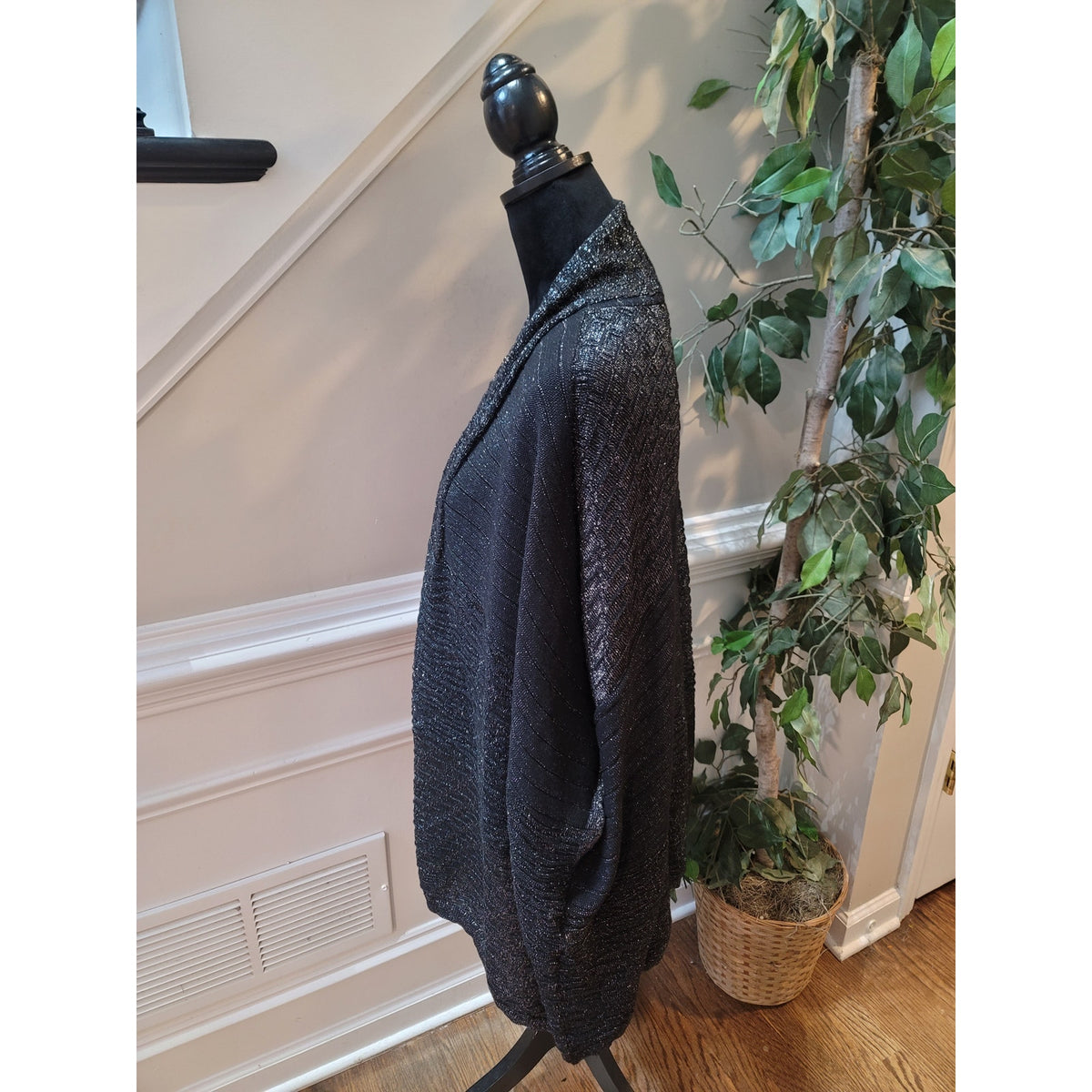 Worthington Shrug Sweater Women's Size XL Black/Silver Cocoon Wrap Open Front