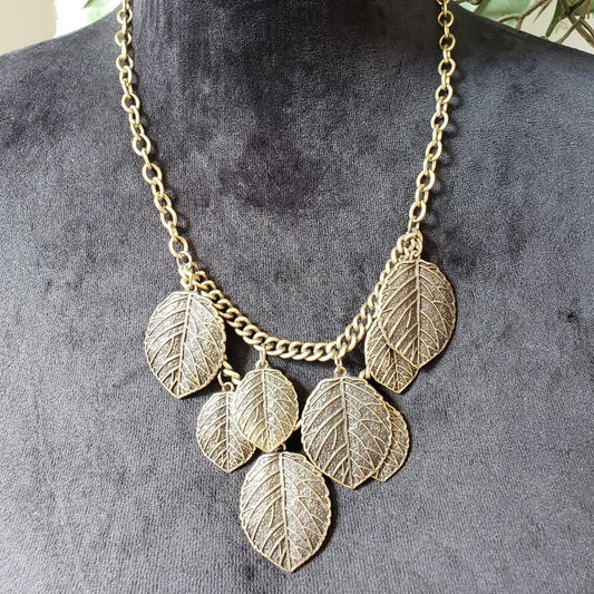 Womens Fashion Gold Tone Filigree Leafs Design Bib Pendant Necklace with Lobster
