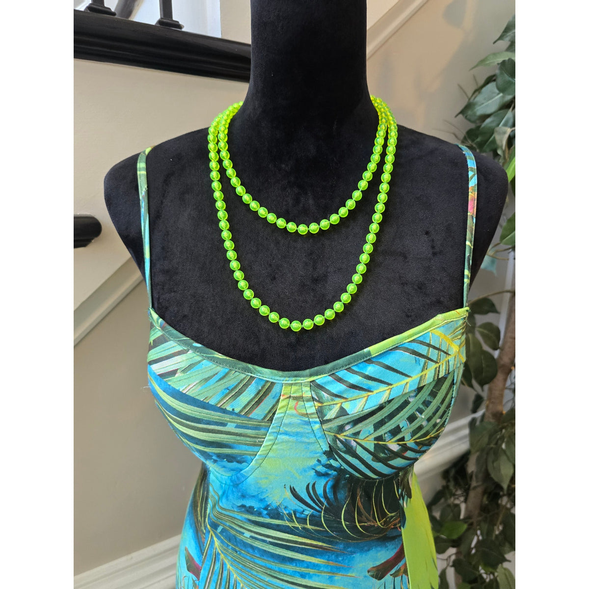 Merci Bodycon Dress Womens Large Multicolor Tropical Palm Padded Spaghetti Strap